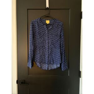Anthropologie Maeve Clara Blouse Button Up Bird Novelty Print Size 0